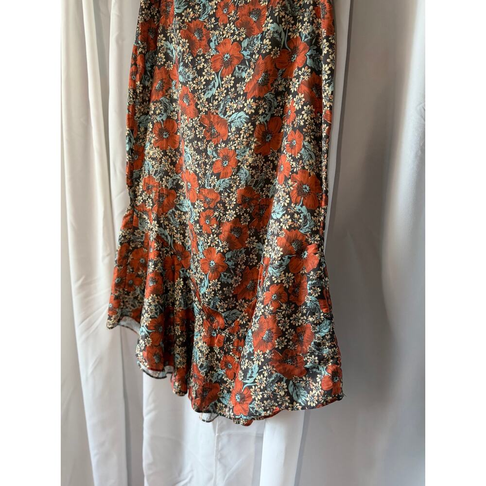 Free People Everything's Rosie floral midi satin mermaid drop-hem skirt Size 4 - Picture 2 of 5